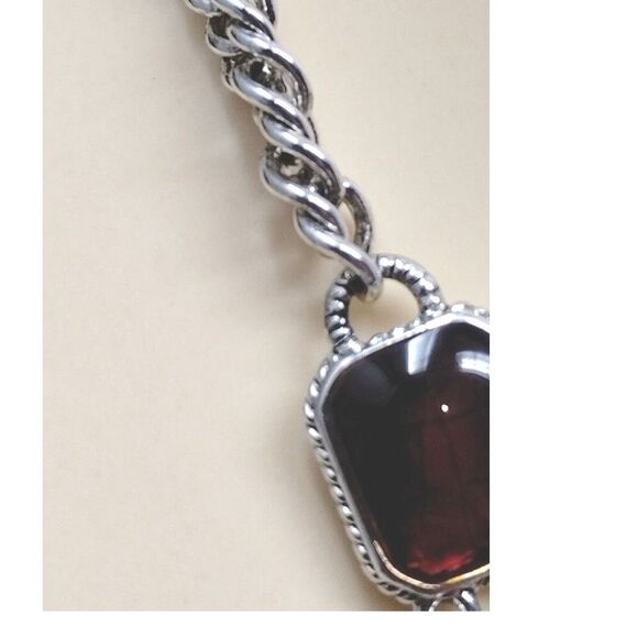 Liz Claiborne Necklace 18" Silver Tone Faux Ruby Stones Christmas Gift Jewelry - Picture 12 of 12